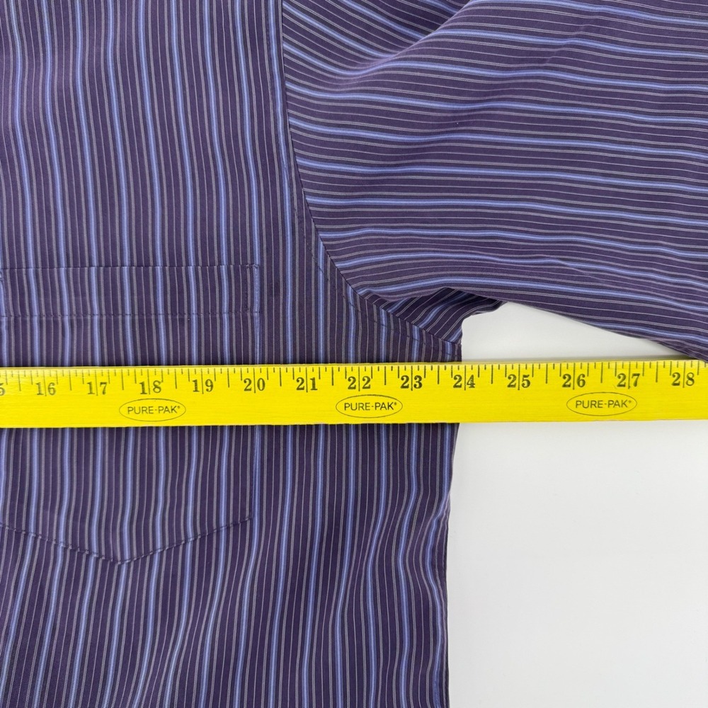 Bugatchi Uomo Men Large Purple Blue Striped Rayon Blend Long Sleeve Button Shirt - Picture 4 of 7